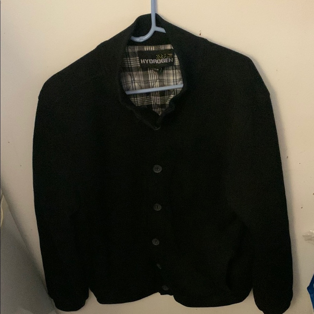 Stunning Hydrogen Double Lined Black Button Up Sweater Jacket SZ Large